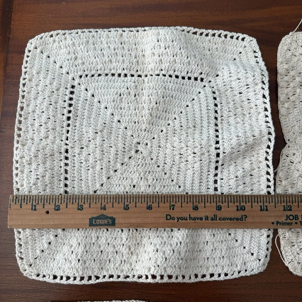 Vintage Crochet Granny Squares Lot 9 Handmade Cotton Motifs Mixed Sizes Cottage